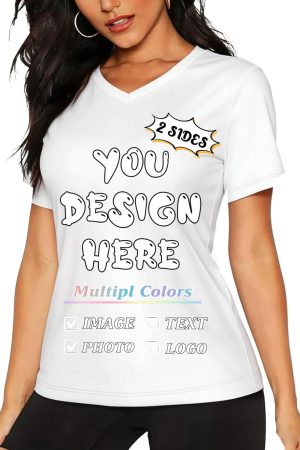 Custom Women's V-Neck T-Shirt Design Your Own Personalized Photo Shirt with Your Text Logo Image Customized Tee Shirts
