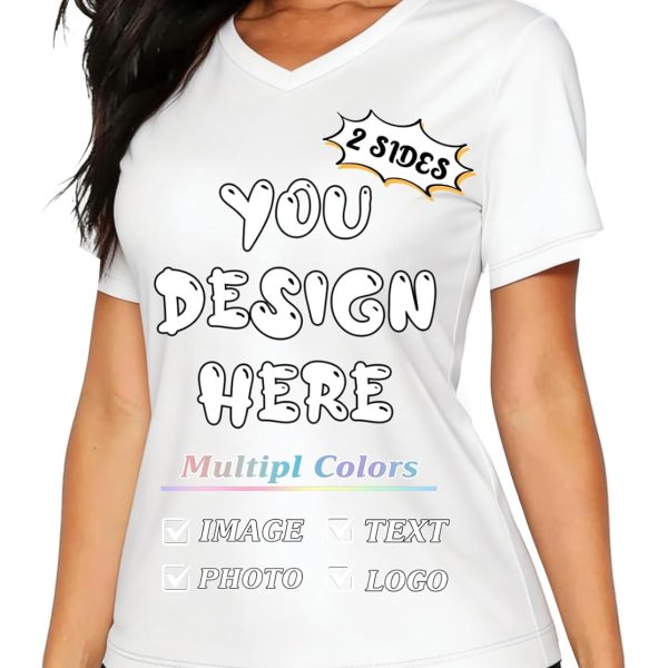 Custom Women's V-Neck T-Shirt Design Your Own Personalized Photo Shirt with Your Text Logo Image Customized Tee Shirts