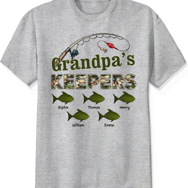 Personalized Grandpa Fishing Shirt for Men, Custom Dad Fishing Tshirt Sweatshirt Hoodie with Kid Name, Fish Grandpa Graphic Tee, Daddy Birthday Gifts 2026 Fathers Day Papa Grandfather Gifts DS04