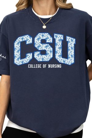 Custom University Shirt, Personalized College Style Tee, Varsity Floral Letter Graphic, Custom Name Text Idea Unisex Apparel up to 3XL, Over 30 Colors