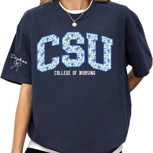 Custom University Shirt, Personalized College Style Tee, Varsity Floral Letter Graphic, Custom Name Text Idea Unisex Apparel up to 3XL, Over 30 Colors