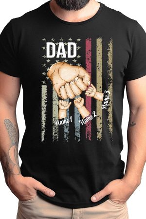 Personalized Best Dad Ever T-Shirt with Kids Name, Custom Dad Grandpa  Flag Shirt,Fathers Day T-Shirt, Gift for Husband