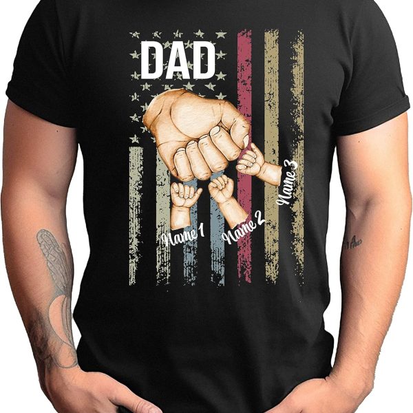 Personalized Best Dad Ever T-Shirt with Kids Name, Custom Dad Grandpa  Flag Shirt,Fathers Day T-Shirt, Gift for Husband